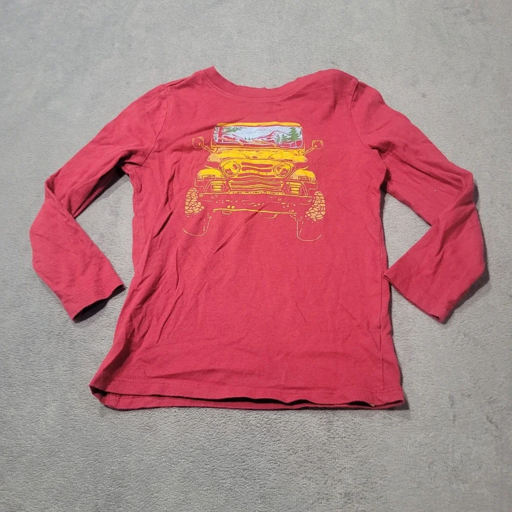Old Navy Graphic Tee Boys 5T Red Jeep Mountain Off-Road Long Sleeve Cotton Shirt